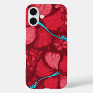 Kahala Hibiscus Hawaiian Lava Rock Red en Turq iPhone 16 Plus Hoesje