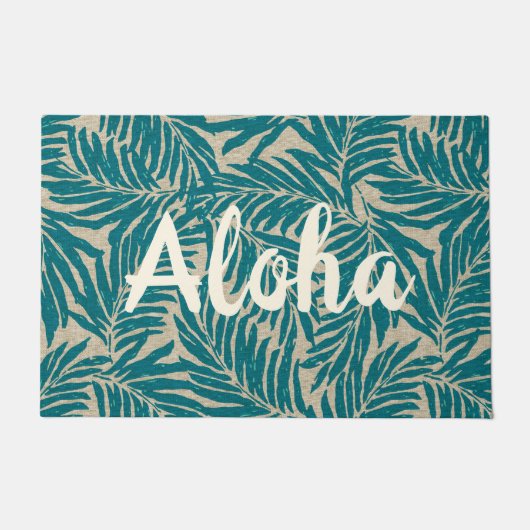 Kahanu Palms Hawaiian Faux Linen Texture Aloha Deurmat (Voorkant)