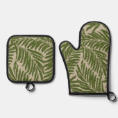 Kahanu Palms Hawaiian Faux Linen Texture Olive Ovenwant & Pannenlap Set (Voorkant)