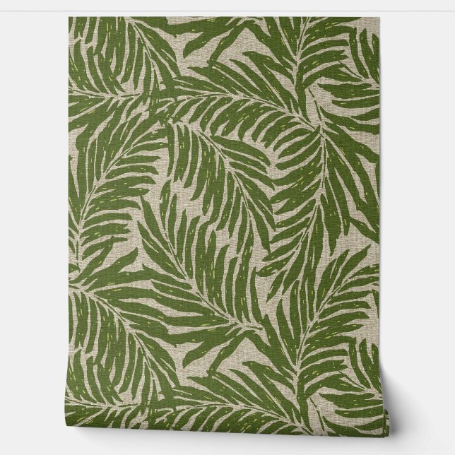 Kahanu Palms Hawaiian Faux Linnen Textuur- Olive Behang (Afrollen)