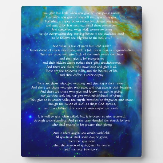 Kahlil Gibran over geven Fotoplaat (Voorkant)