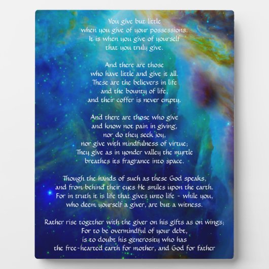 Kahlil Gibran over Giving Fotoplaat (Voorkant)