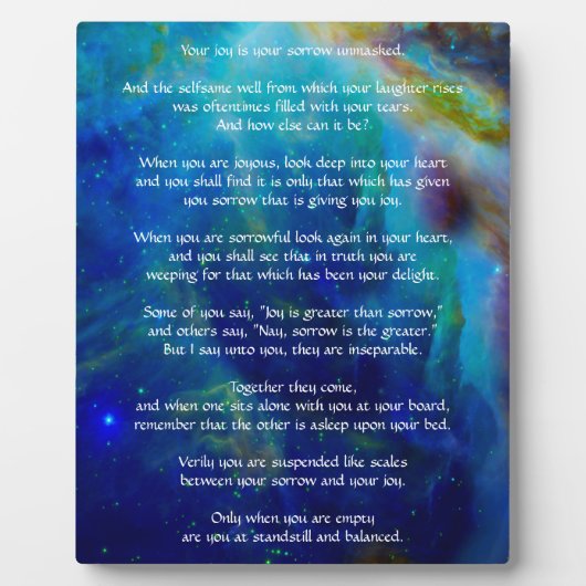 Kahlil Gibran over Joy en Sorrow Fotoplaat (Voorkant)