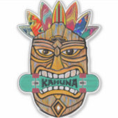 Kahuna Tiki Skateboard Surfer Sticker (Voorkant)