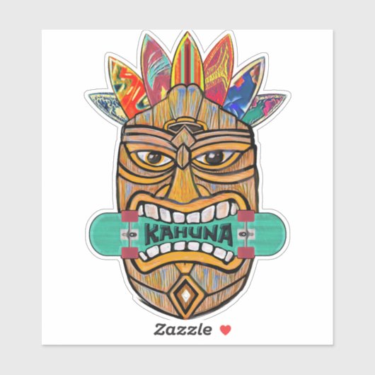 Kahuna Tiki Skateboard Surfer Sticker (Vel)