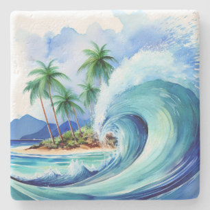 Kai Aloha Eiland Watercolor Golfslag Stenen Onderzetter