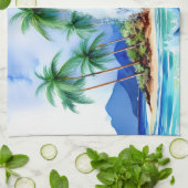 Kai Aloha Eiland Watercolor Golfslag Theedoek (Gevouwen)