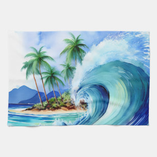 Kai Aloha Eiland Watercolor Golfslag Theedoek