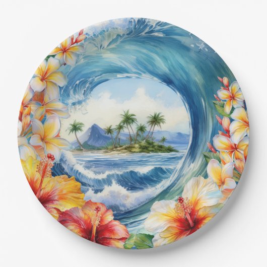 Kai Aloha Hibiscus Watercolor Wave  Papieren Bordje (Voorkant)