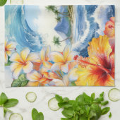 Kai Aloha Hibiscus Watercolor Wave Reversible Theedoek (Gevouwen)