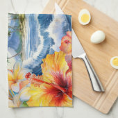 Kai Aloha Hibiscus Watercolor Wave Reversible Theedoek (Quarter Fold)