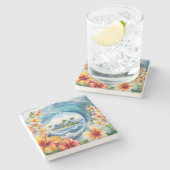 Kai Aloha Hibiscus Watercolor Wave Stenen Onderzetter (Zijkant)
