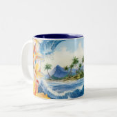 Kai Aloha Hibiscus Watercolor Wave  Tweekleurige Koffiemok (Voorkant links)