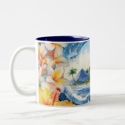 Kai Aloha Hibiscus Watercolor Wave  Tweekleurige Koffiemok (Links)