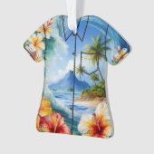 Kai Aloha Hibiscus Waterverf Wave Aloha Shirt Ornament (voorkant)
