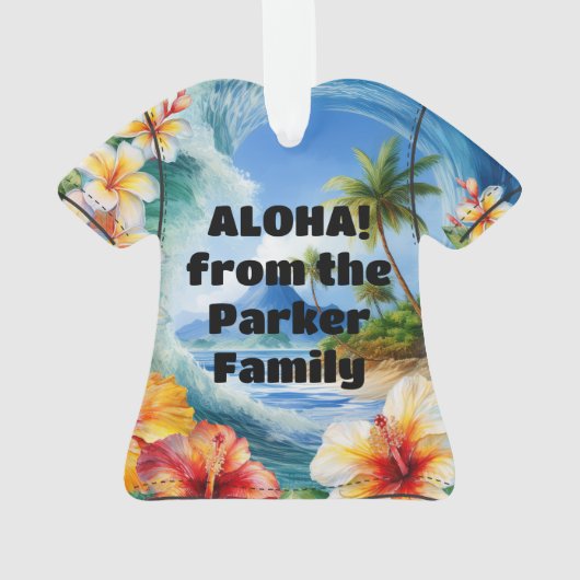 Kai Aloha Hibiscus Waterverf Wave Aloha Shirt Ornament (achterkant)