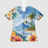 Kai Aloha Hibiscus Waterverf Wave Aloha Shirt Ornament (voorkant)