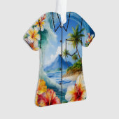 Kai Aloha Hibiscus Waterverf Wave Aloha Shirt Ornament (voorkant)