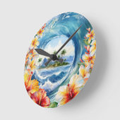 Kai Aloha Hibiscus Waterverf Wave Reversible Ronde Klok (Hoek)