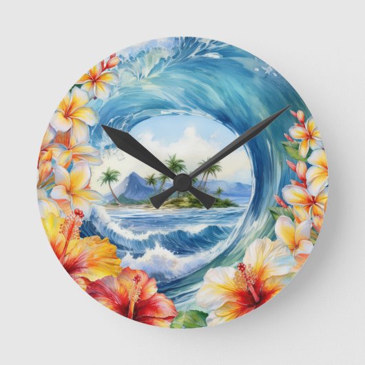 Kai Aloha Hibiscus Waterverf Wave Reversible Ronde Klok (Voorkant)