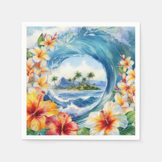 Kai Aloha Hibiscus Waterverf Wave Servet (Voorkant)