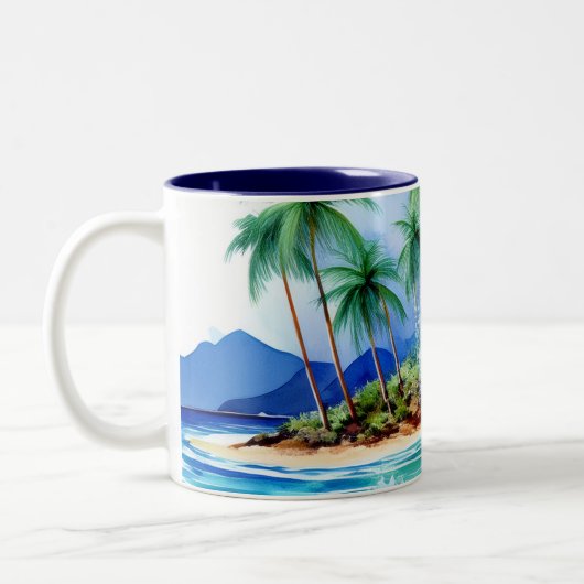 Kai Aloha Island Watercolor Wave Tweekleurige Koffiemok (Links)