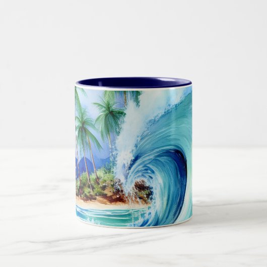 Kai Aloha Island Watercolor Wave Tweekleurige Koffiemok (Center)
