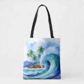 Kai Aloha Island Waterverf Wave Beach Bag Tote Bag (Voorkant)