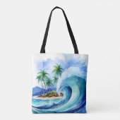 Kai Aloha Island Waterverf Wave Beach Bag Tote Bag (Achterkant)