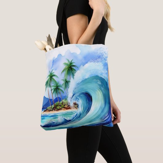 Kai Aloha Island Waterverf Wave Beach Bag Tote Bag (Dichtbij)