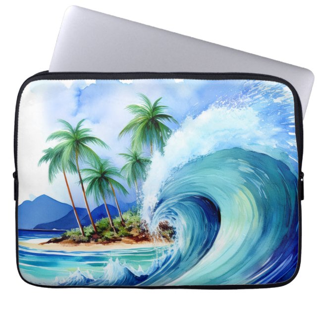 Kai Aloha Island Waterverf Wave Wetsuit Laptop Sleeve (Voorkant)