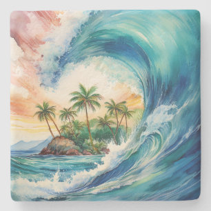 Kai Aloha Motu Watercolor Golf Stenen Onderzetter