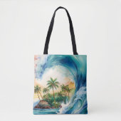 Kai Aloha Motu Waterverf Wave Beach Bag Tote Bag (Voorkant)