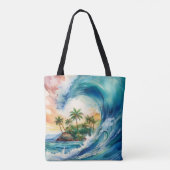 Kai Aloha Motu Waterverf Wave Beach Bag Tote Bag (Achterkant)