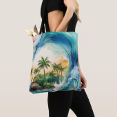 Kai Aloha Motu Waterverf Wave Beach Bag Tote Bag (Dichtbij)