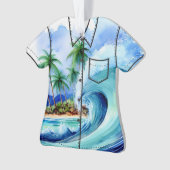 Kai Aloha Palms Waterverf Wave Aloha Shirt Ornament (voorkant)