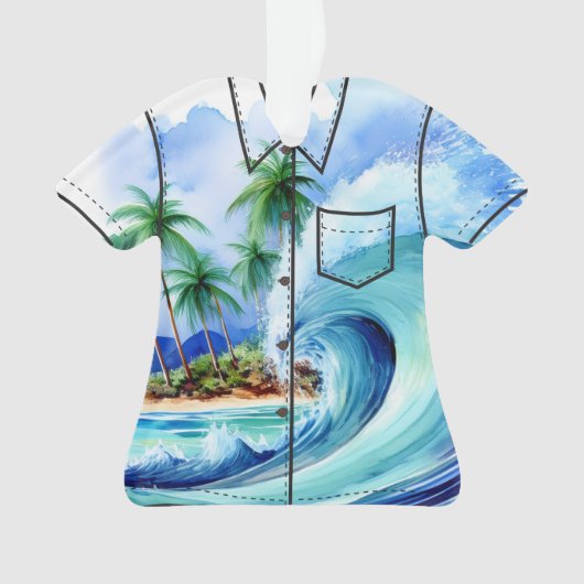 Kai Aloha Palms Waterverf Wave Aloha Shirt Ornament (voorkant)
