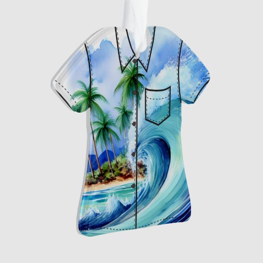 Kai Aloha Palms Waterverf Wave Aloha Shirt Ornament (voorkant)