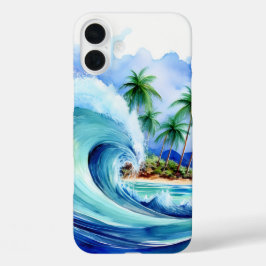 Kai Aloha Palms Waterverf Wave iPhone 16 Plus Hoesje