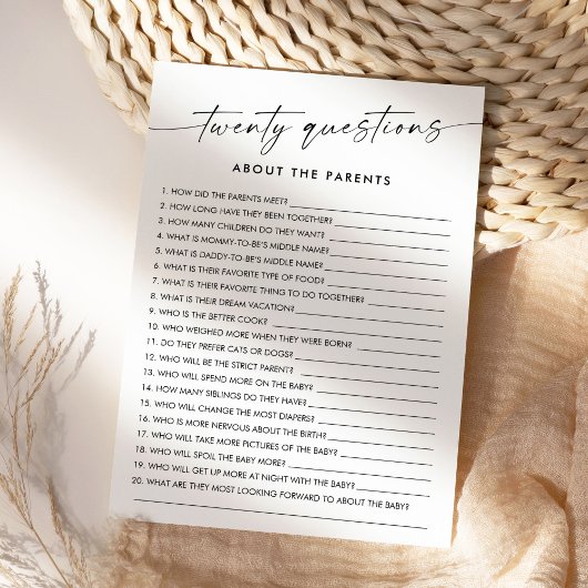 KAIA 20 Vragen over de Ouders Baby Game Kaart