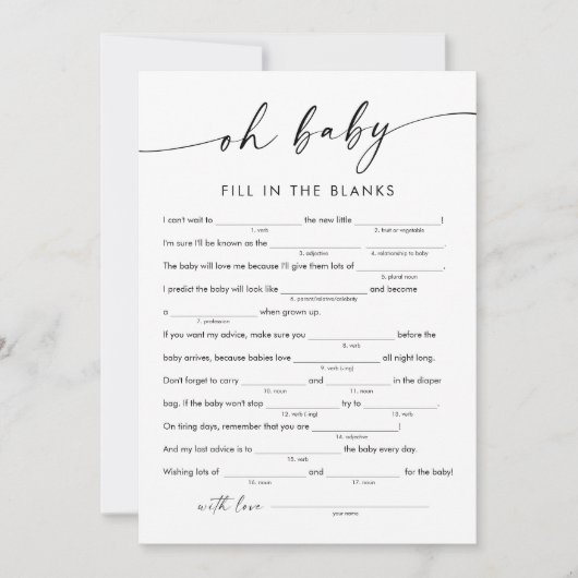 KAIA Baby shower Libs, vul het blanco spel in Kaart (Voorkant)