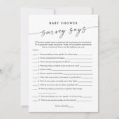 KAIA Baby shower Survey zegt Game Kaart (Voorkant)