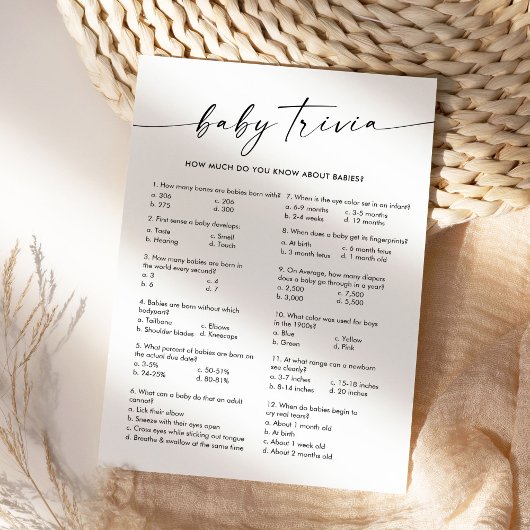 KAIA Baby Trivia Baby shower Spel Kaart