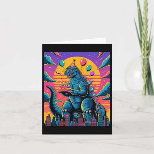 Kaiju Birthday Lloon And Cake Monster Movie Bday D Kaart (Voorkant)