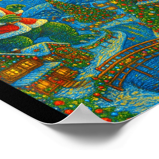 Kaiju Christmas Van Gogh Starry Night Japanese Mon Poster (Hoek)