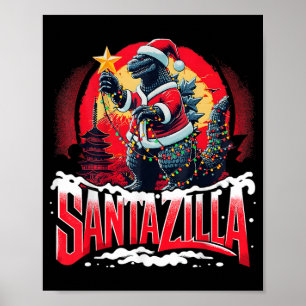 Kaiju Kerstmis Santazilla Japans Monster Dinosauri Poster