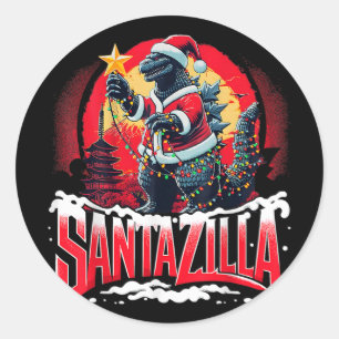 Kaiju Kerstmis Santazilla Japans Monster Dinosauri Ronde Sticker