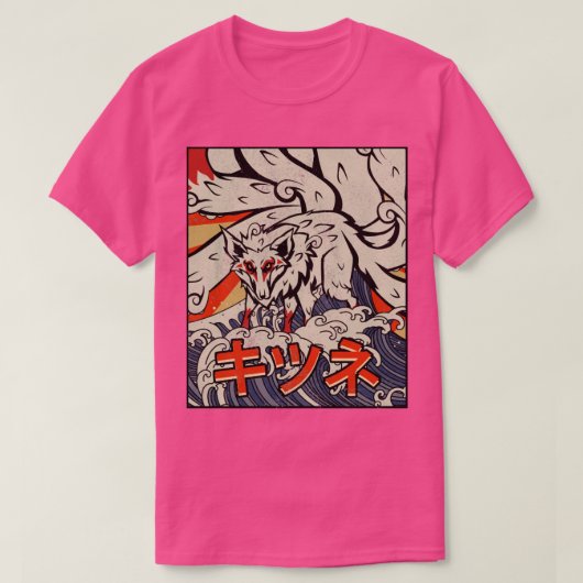 Kaiju Kitsune Nine Tailed Fox Great Wave Off Kanag T-shirt (Design voorkant)
