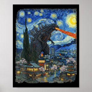 Kaiju Monster Japans Vangogh sterrennacht Vintage Poster