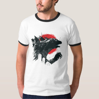 Kaiju-stijl monstergestalte met rode maan t-shirt